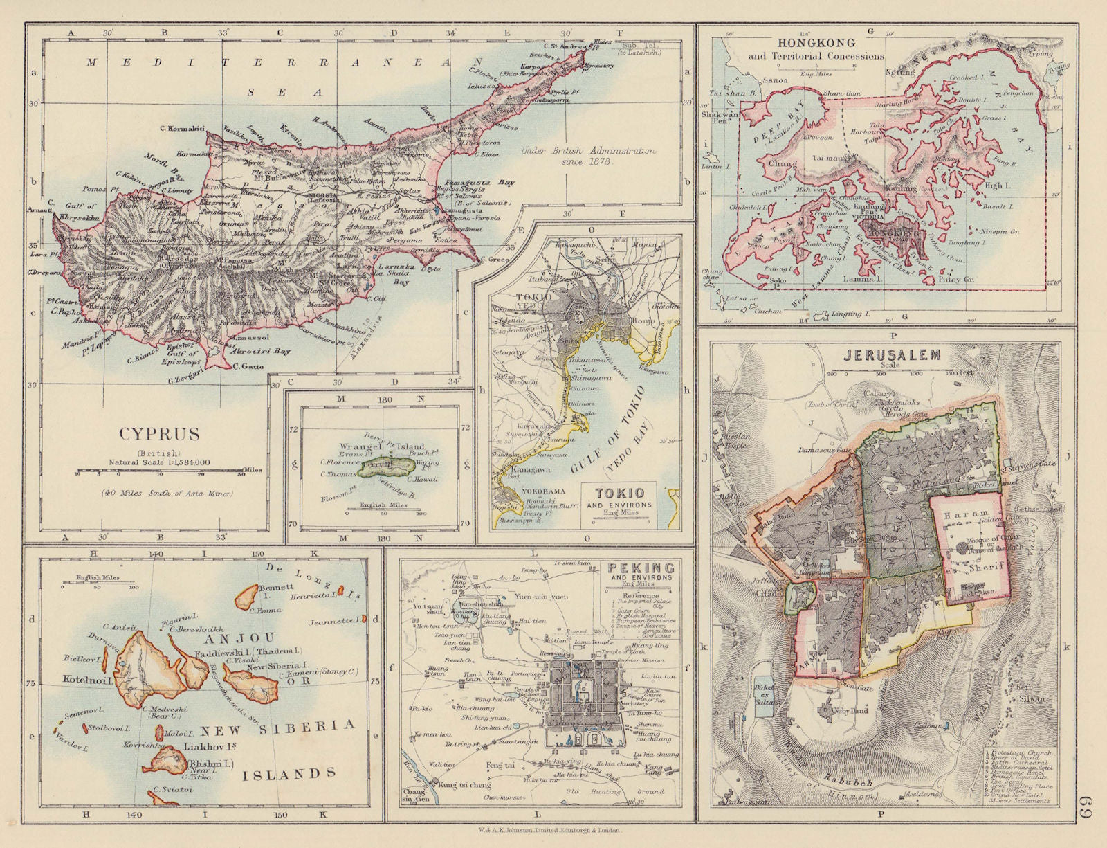 CYPRUS HONG KONG TOKYO PEKING JERUSALEM. City plans. Anzhu islands  1910 map